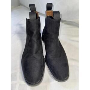H&M Boots Mens 10 Chelsea Ankle Booties Black Suede Round Toe Pull On Casual EUC